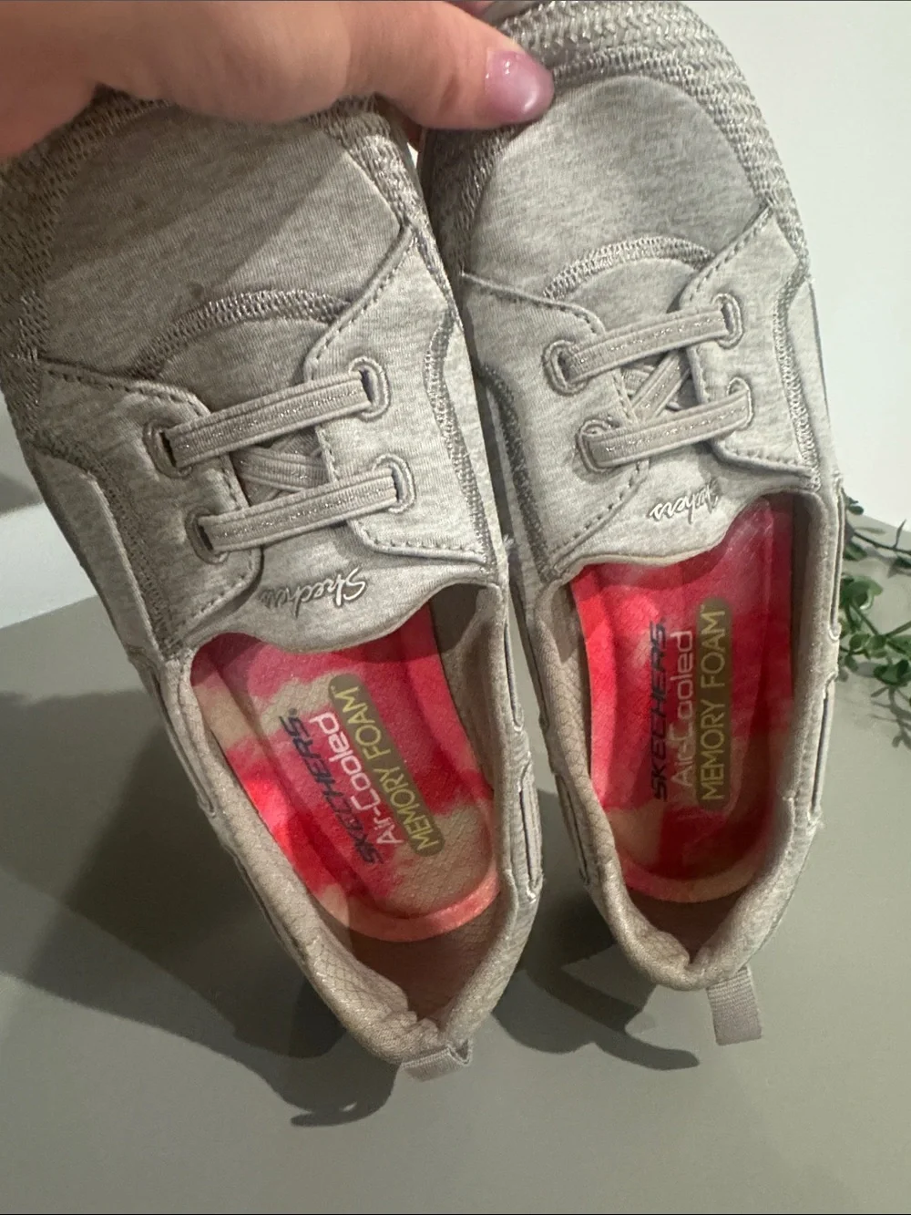 Skechers Women's Light Gray Slip-On Memory Foam Sneakers